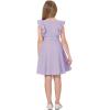 imageQuedoris Girls Ruffle Trim Dress Print and Solid Color Aline Swing Flared Belted Casual Party Dress with ZipperLavender