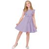 imageQuedoris Girls Ruffle Trim Dress Print and Solid Color Aline Swing Flared Belted Casual Party Dress with ZipperLavender