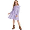 imageQuedoris Girls Ruffle Trim Dress Print and Solid Color Aline Swing Flared Belted Casual Party Dress with ZipperLavender Fall