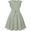 imageQuedoris Girls Ruffle Trim Dress Print and Solid Color Aline Swing Flared Belted Casual Party Dress with ZipperMint
