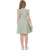 imageQuedoris Girls Ruffle Trim Dress Print and Solid Color Aline Swing Flared Belted Casual Party Dress with ZipperMint