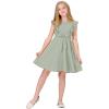 imageQuedoris Girls Ruffle Trim Dress Print and Solid Color Aline Swing Flared Belted Casual Party Dress with ZipperMint