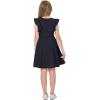 imageQuedoris Girls Ruffle Trim Dress Print and Solid Color Aline Swing Flared Belted Casual Party Dress with ZipperNavy