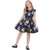 imageQuedoris Girls Ruffle Trim Dress Print and Solid Color Aline Swing Flared Belted Casual Party Dress with ZipperNavy Floral