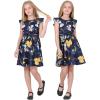 imageQuedoris Girls Ruffle Trim Dress Print and Solid Color Aline Swing Flared Belted Casual Party Dress with ZipperNavy Floral
