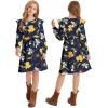 imageQuedoris Girls Ruffle Trim Dress Print and Solid Color Aline Swing Flared Belted Casual Party Dress with ZipperNavy Floral Fall