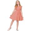 imageQuedoris Girls Ruffle Trim Dress Print and Solid Color Aline Swing Flared Belted Casual Party Dress with ZipperOrange