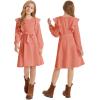 imageQuedoris Girls Ruffle Trim Dress Print and Solid Color Aline Swing Flared Belted Casual Party Dress with ZipperOrange Fall