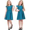 imageQuedoris Girls Ruffle Trim Dress Print and Solid Color Aline Swing Flared Belted Casual Party Dress with ZipperPeacock Blue