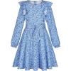 imageQuedoris Girls Ruffle Trim Dress Print and Solid Color Aline Swing Flared Belted Casual Party Dress with ZipperPorcelain Floral Fall