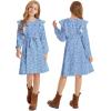 imageQuedoris Girls Ruffle Trim Dress Print and Solid Color Aline Swing Flared Belted Casual Party Dress with ZipperPorcelain Floral Fall