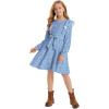 imageQuedoris Girls Ruffle Trim Dress Print and Solid Color Aline Swing Flared Belted Casual Party Dress with ZipperPorcelain Floral Fall
