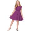 imageQuedoris Girls Ruffle Trim Dress Print and Solid Color Aline Swing Flared Belted Casual Party Dress with ZipperPurple