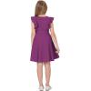 imageQuedoris Girls Ruffle Trim Dress Print and Solid Color Aline Swing Flared Belted Casual Party Dress with ZipperPurple