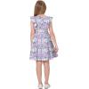 imageQuedoris Girls Ruffle Trim Dress Print and Solid Color Aline Swing Flared Belted Casual Party Dress with ZipperPurple Floral