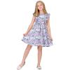 imageQuedoris Girls Ruffle Trim Dress Print and Solid Color Aline Swing Flared Belted Casual Party Dress with ZipperPurple Floral
