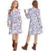 imageQuedoris Girls Ruffle Trim Dress Print and Solid Color Aline Swing Flared Belted Casual Party Dress with ZipperPurple Floral Fall