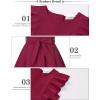 imageQuedoris Girls Ruffle Trim Dress Print and Solid Color Aline Swing Flared Belted Casual Party Dress with ZipperWine