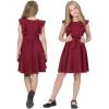 imageQuedoris Girls Ruffle Trim Dress Print and Solid Color Aline Swing Flared Belted Casual Party Dress with ZipperWine