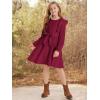 imageQuedoris Girls Ruffle Trim Dress Print and Solid Color Aline Swing Flared Belted Casual Party Dress with ZipperWine Fall