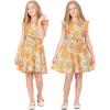 imageQuedoris Girls Ruffle Trim Dress Print and Solid Color Aline Swing Flared Belted Casual Party Dress with ZipperYellow Floral
