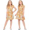 imageQuedoris Girls Ruffle Trim Dress Print and Solid Color Aline Swing Flared Belted Casual Party Dress with ZipperYellow Floral