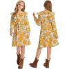 imageQuedoris Girls Ruffle Trim Dress Print and Solid Color Aline Swing Flared Belted Casual Party Dress with ZipperYellow Floral Fall
