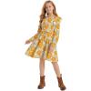 imageQuedoris Girls Ruffle Trim Dress Print and Solid Color Aline Swing Flared Belted Casual Party Dress with ZipperYellow Floral Fall