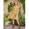 imageQuedoris Girls Ruffle Trim Dress Print and Solid Color Aline Swing Flared Belted Casual Party Dress with ZipperYellow Floral Fall