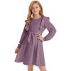 imageQuedoris Girls Ruffle Trim Dress Print and Solid Color Aline Swing Flared Belted Casual Party Dress with ZipperGrey Purple Fall