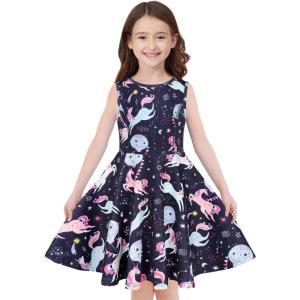 imageQuedoris Girls Dress Unicorn Printed Casual Party Twirly Dress for Kids in 2t to 10 YearsBalloon Unicorn Sleeveless