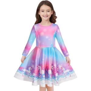 imageQuedoris Girls Dress Unicorn Printed Casual Party Twirly Dress for Kids in 2t to 10 YearsBubble Unicorn