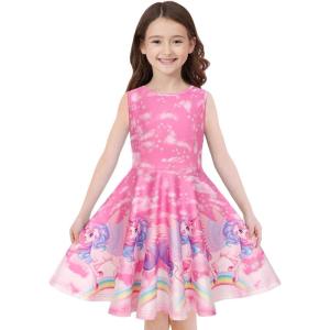 imageQuedoris Girls Dress Unicorn Printed Casual Party Twirly Dress for Kids in 2t to 10 YearsFantasy Unicorn Sleeveless