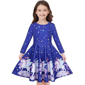 imageQuedoris Girls Dress Unicorn Printed Casual Party Twirly Dress for Kids in 2t to 10 YearsGalaxy Unicorn