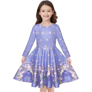 imageQuedoris Girls Dress Unicorn Printed Casual Party Twirly Dress for Kids in 2t to 10 YearsGarland Unicorn Purple