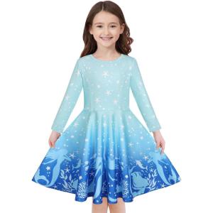 imageQuedoris Girls Dress Unicorn Printed Casual Party Twirly Dress for Kids in 2t to 10 YearsMermaid