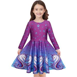 imageQuedoris Girls Dress Unicorn Printed Casual Party Twirly Dress for Kids in 2t to 10 YearsRose Unicorn