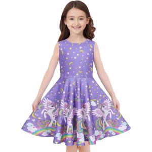 imageQuedoris Girls Dress Unicorn Printed Casual Party Twirly Dress for Kids in 2t to 10 YearsSky Unicorn Sleeveless