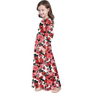 imageQuedoris Girls Maxi Dress Floral Printed Casual Dress with Pockets for Kids in 4 to 10 Years