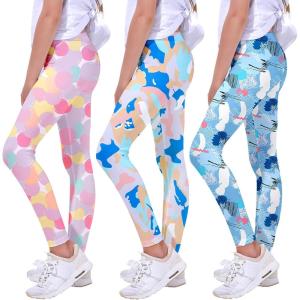 imageQuedoris Girls Printed Leggings Yoga Pants Multipack Leggings for Kids in 3t to 13 YearsDazzle Blue Camo Blue Bubble