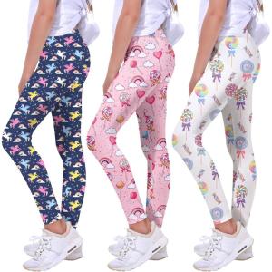 imageQuedoris Girls Printed Leggings Yoga Pants Multipack Leggings for Kids in 3t to 13 YearsLollipopMidnight UnicornRainbow Lollipop