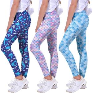 imageQuedoris Girls Printed Leggings Yoga Pants Multipack Leggings for Kids in 3t to 13 YearsMermaidMermaid PurpleMermaid Blue