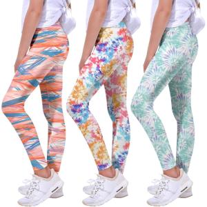 imageQuedoris Girls Printed Leggings Yoga Pants Multipack Leggings for Kids in 3t to 13 YearsOrange Glories Mint Tie Dye Orange