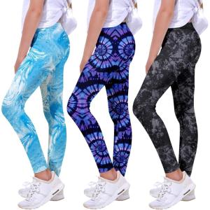 imageQuedoris Girls Printed Leggings Yoga Pants Multipack Leggings for Kids in 3t to 13 YearsTie Dye Blue Dark Purple Black