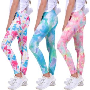 imageQuedoris Girls Printed Leggings Yoga Pants Multipack Leggings for Kids in 3t to 13 YearsTie Dye Fuchsia Green Purple Pink