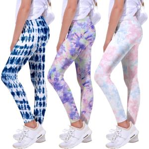 imageQuedoris Girls Printed Leggings Yoga Pants Multipack Leggings for Kids in 3t to 13 YearsTie Dye PinkPurpleNavy