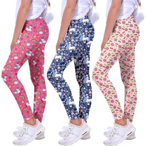 imageQuedoris Girls Printed Leggings Yoga Pants Multipack Leggings for Kids in 3t to 13 YearsWatermelon UnicornCherryDaisy Unicorn