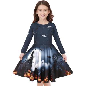 imageQuedoris Girls Dress Unicorn Printed Casual Party Twirly Dress for Kids in 2t to 10 YearsBat Night