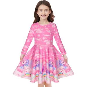 imageQuedoris Girls Dress Unicorn Printed Casual Party Twirly Dress for Kids in 2t to 10 YearsFantasy Unicorn