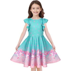 imageQuedoris Girls Dress Unicorn Printed Casual Party Twirly Dress for Kids in 2t to 10 YearsFlorals Unicorn Cap